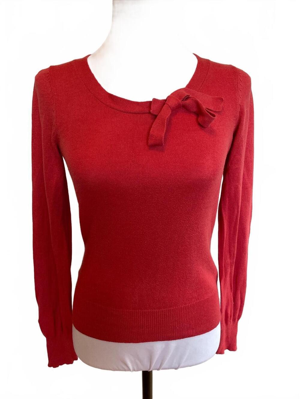 GAP Sweater Small Heather Red Bow Neck Long Sleeve Knit Pullover Top Y2K
